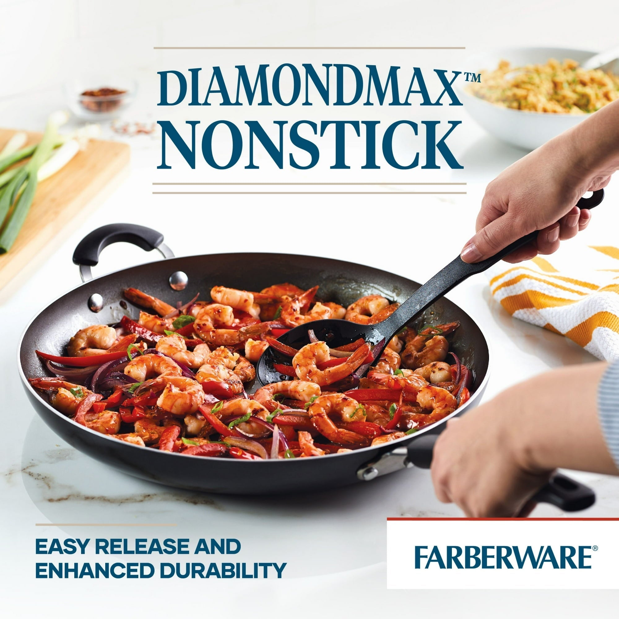 Farberware Easy Clean 14 Inch Nonstick Frying Pan with Helper Handle, Dishwasher Safe, Black