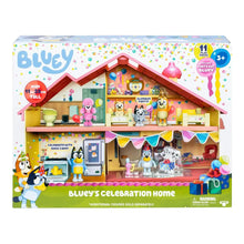 Blue-themed toy playset house box with colorful characters and 11 play pieces
