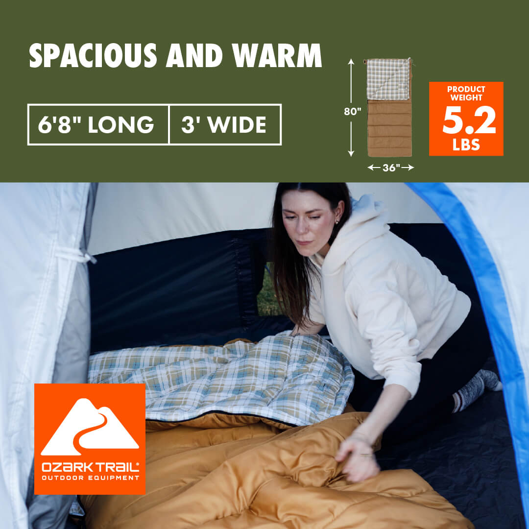 (2 pack) Ozark Trail 35F Flannel Lined Rectangle Adult Sleeping Bag - Brown (80" x 36")