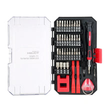 Open precision tool kit case with red screwdriver, magnetic driver, and bit rows