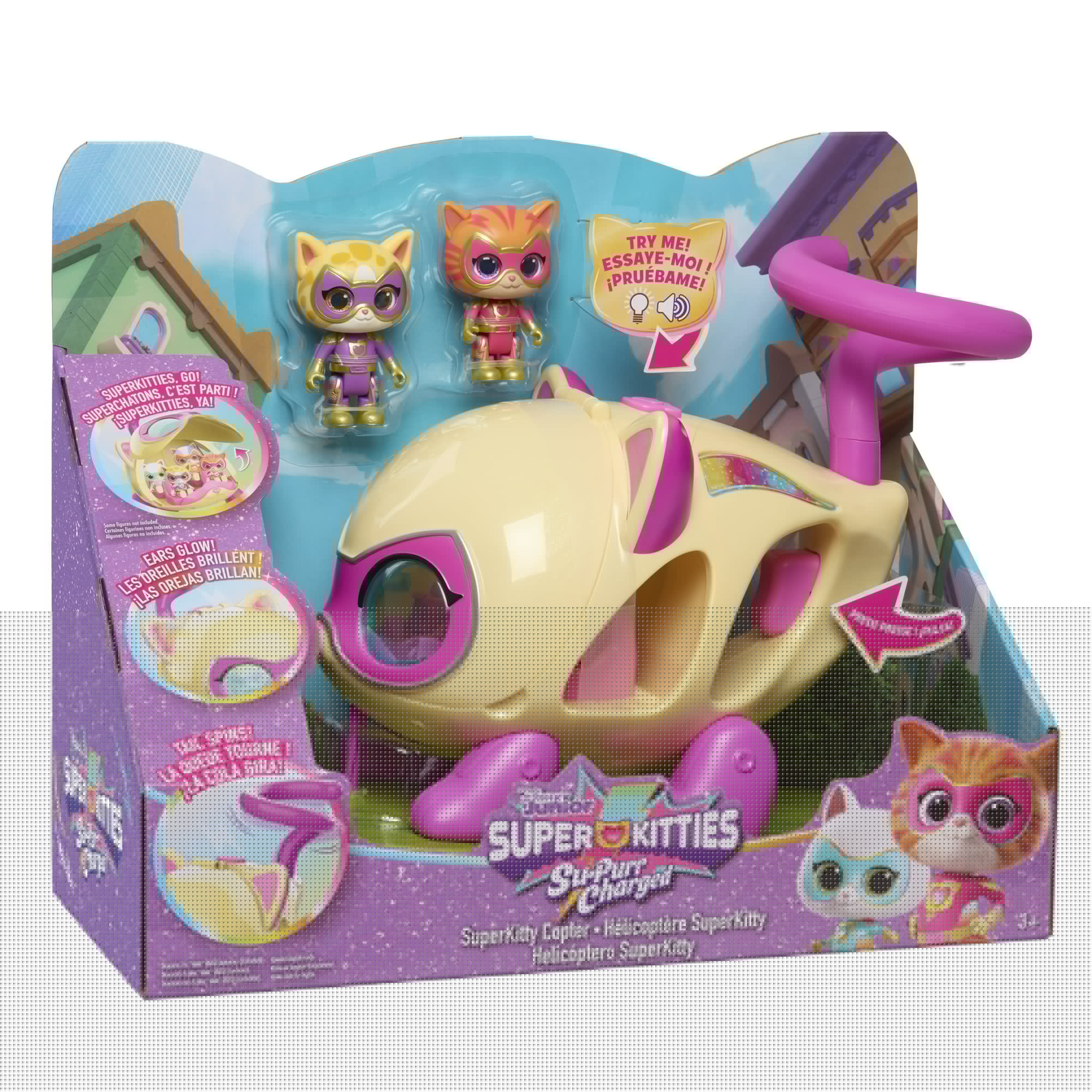Disney Junior SuperKitties Lights and Sounds SuperKitty Copter, 3 Pieces, Poseable Figures