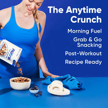 NuTrail nut granola bag with bowl and blueberries, anytime crunch