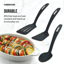 Set of 3 black nylon turners and spoon for cooking with oval handle holes