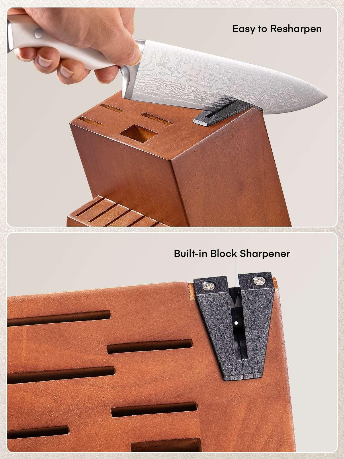 D.Perlla Knife Set, 14 Pcs Kitchen Knives Set with Built-in Sharpener, Stainless Steel Knife Set with Block - USA MEGA SHOP