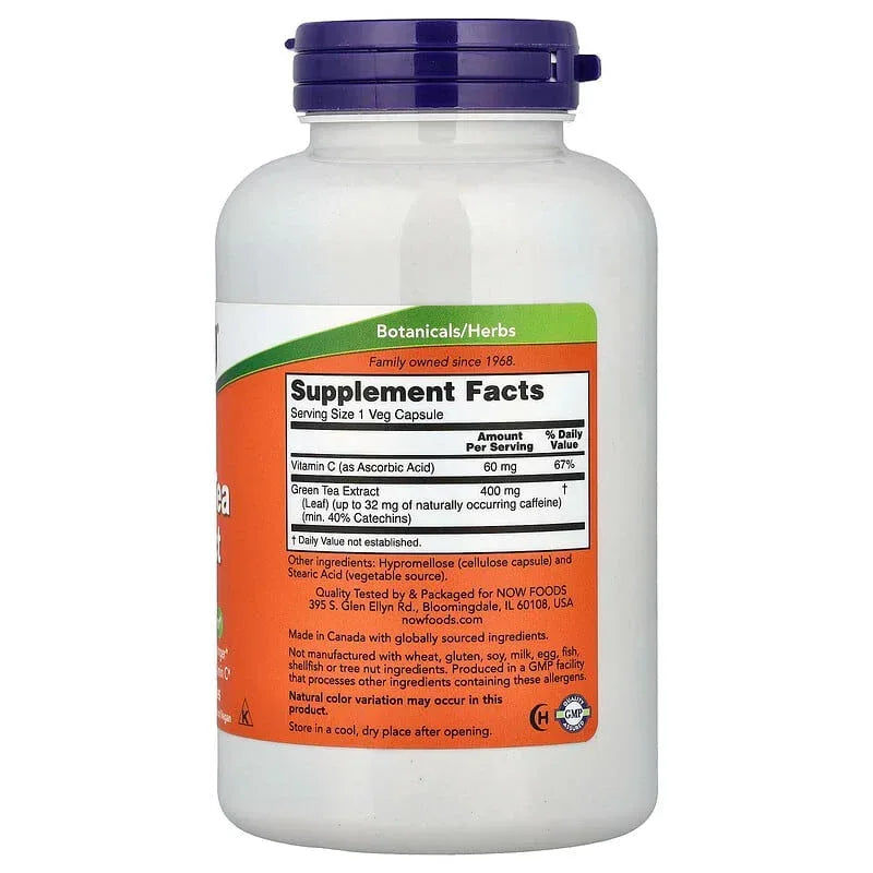 NOW Foods, Green Tea Extract, 400 mg, Veg Capsules