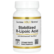 Supplement bottle with Stabilized R-Lipoic Acid label, BioEnhanced Na-RALA, 30 veggie capsules