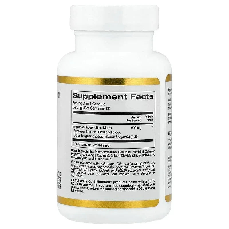 California Gold Nutrition, Bergamot Phytosome with Citrus Bergamot Extract, 500 mg, 60 Veggie Capsules