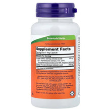 Ginkgo Biloba supplement bottle back label with Supplement Facts panel