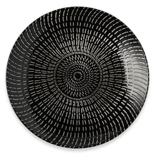 Black stoneware dinner plate with concentric ridged design