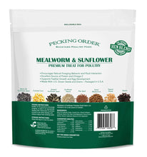 Resealable bag back label for mealworm and sunflower premium poultry treat