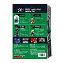 Car care kit box back panel showing TurtleWax products and how-to descriptions