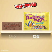 Whoppers Robin eggs minis candy bag beside another candy box on a shelf