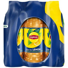 Iced tea lemon carton package with window showing bottle and blue-yellow design