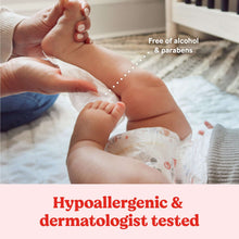 Baby wipes in use with hypoallergenic dermatologist tested label