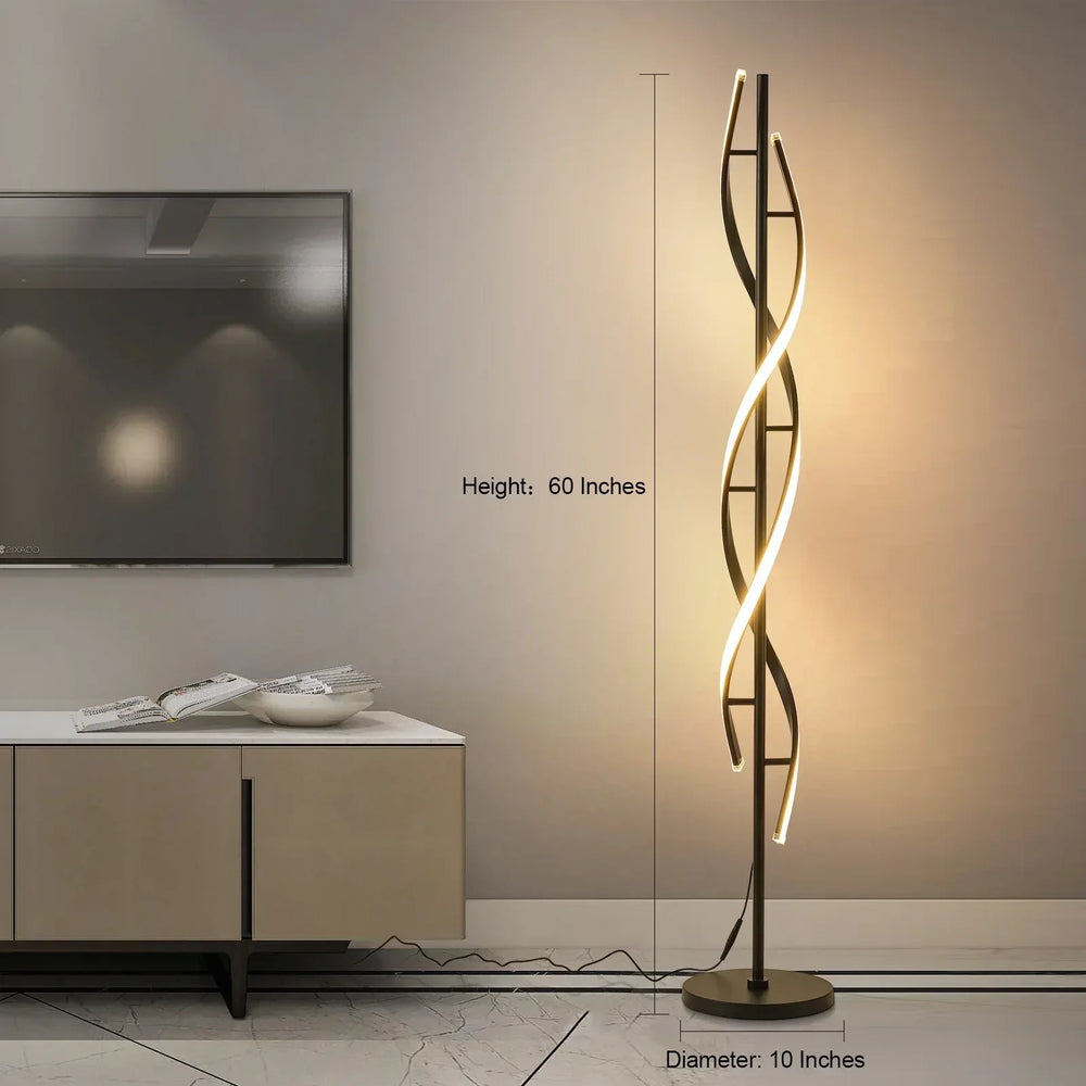 LED Spiral Floor Lamp 60 Inch Modern Floor Lamps Dimmable Black Standing Lamp 34W Contemporary Floor Lamps for Living Room Bedroom Kitchen Office - USA MEGA SHOP