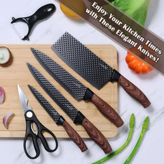 Vesteel Kitchen Knife Set of 7, Professional Stainless Steel Knives Set for Kitchen with Universal Knife Block - Khaki - USA MEGA SHOP