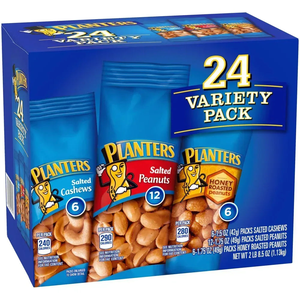 Salted Cashews, Salted Peanuts & Honey Roasted Peanuts Variety Pack, 24 Ct Packs