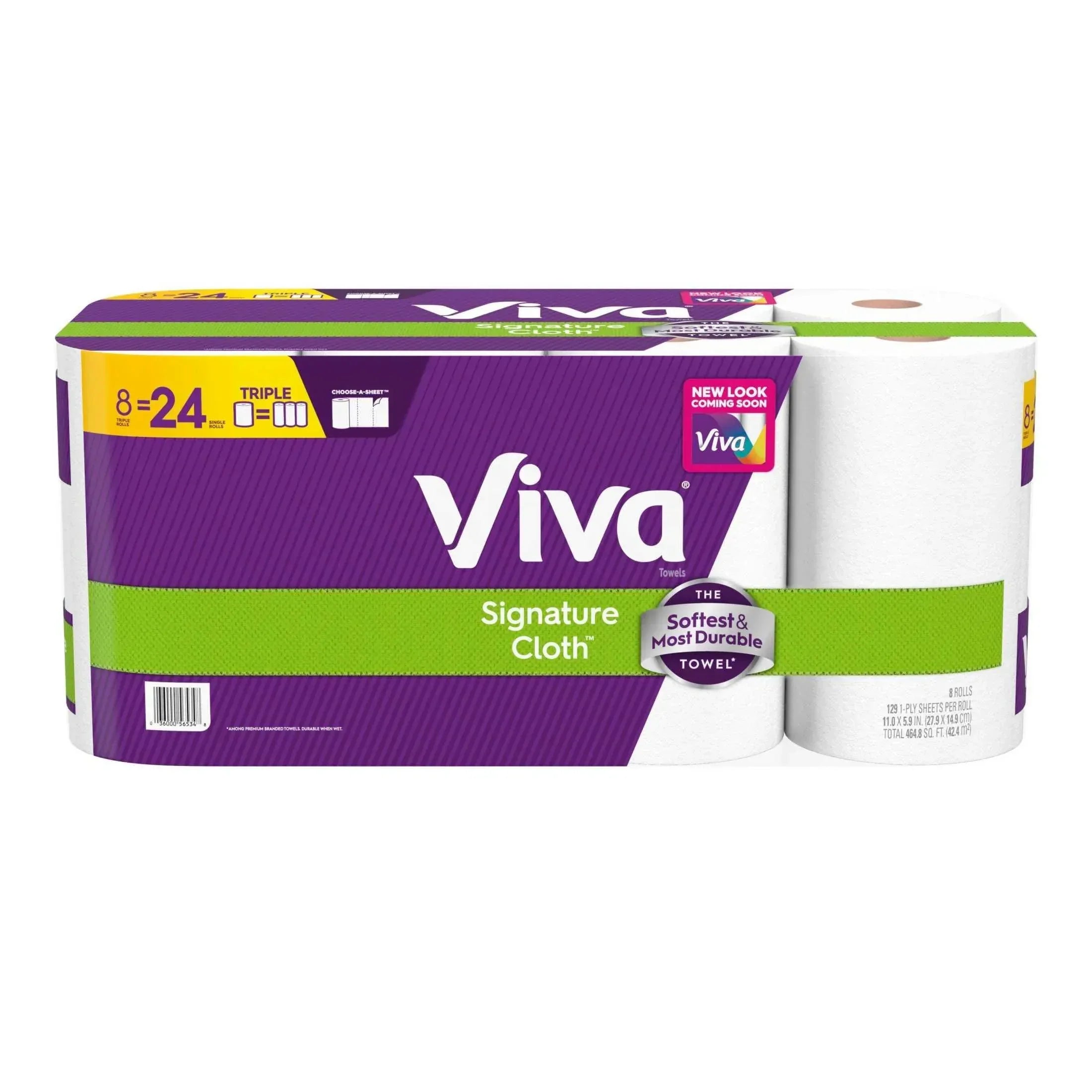 Viva Signature Cloth Paper Towels, 8 Triple Rolls, 129 Sheets per Roll