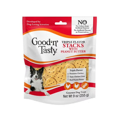 (4 pack) Good ‘n’ Tasty Triple Flavor Stacks, Treats for All Dogs with Chicken and Peanut Butter, 9 oz