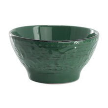 Dark green serving bowl with glossy finish and subtle embossed texture