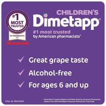Children's Dimetapp cold & cough value pack label with #1 trusted and grape taste claims