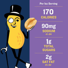 PLANTERS serving stats panel: 170 calories, 90mg sodium, 1g total sugars on can