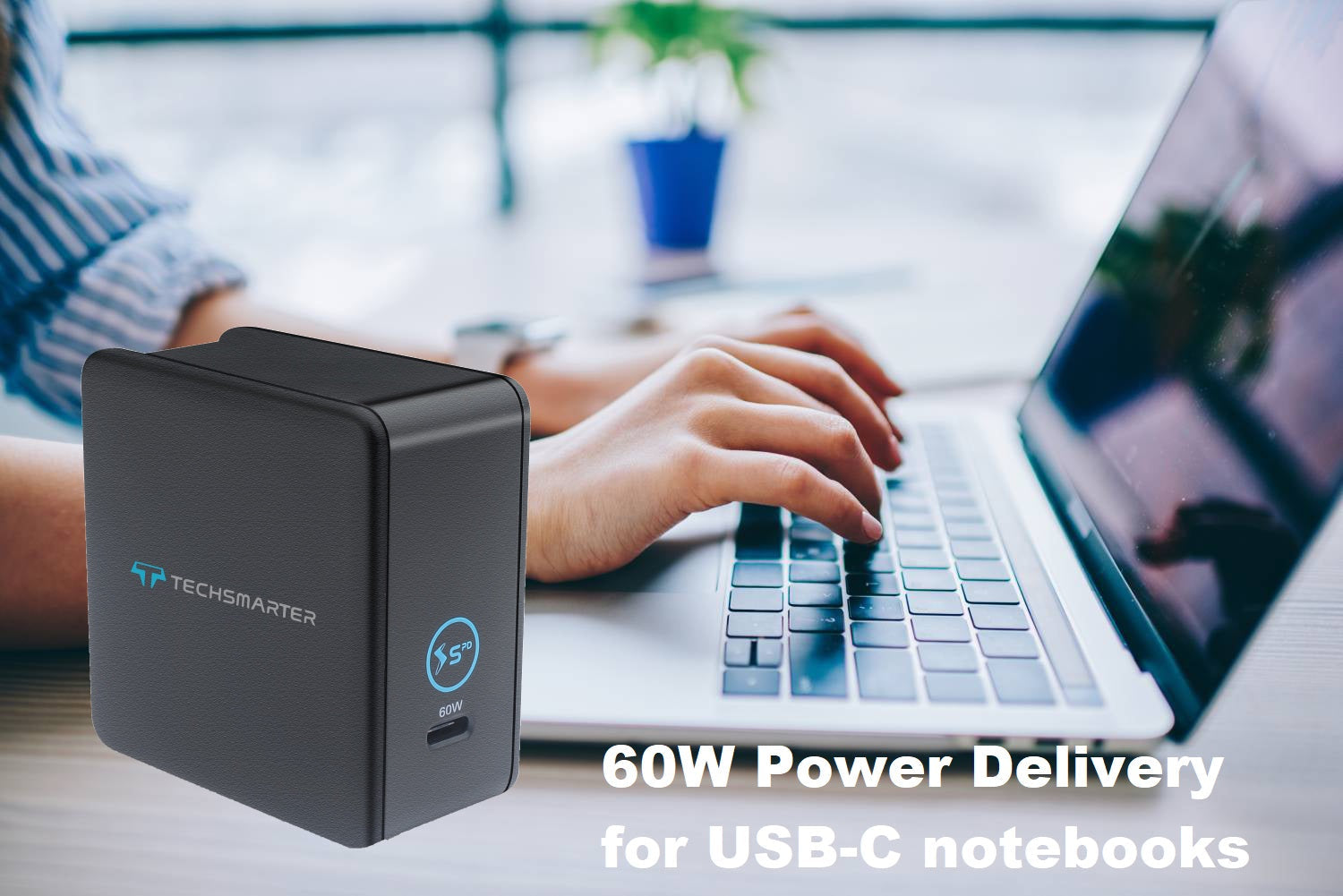 Techsmarter 60W USB-C PD Fast Charging Wall Charger for iPhone 14, 13, 12, 11, XS, X, XR, iPad Air/Pro, MacBook Air/PRo, Samsung S22, S21, S20, S10, S9, Motorola, HTC, LG, Chromebook, Dell, Lenovo