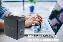 Techsmarter 60W USB-C PD wall charger on desk beside a laptop keyboard
