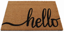 Coir hello doormat, tan with black 'hello' script