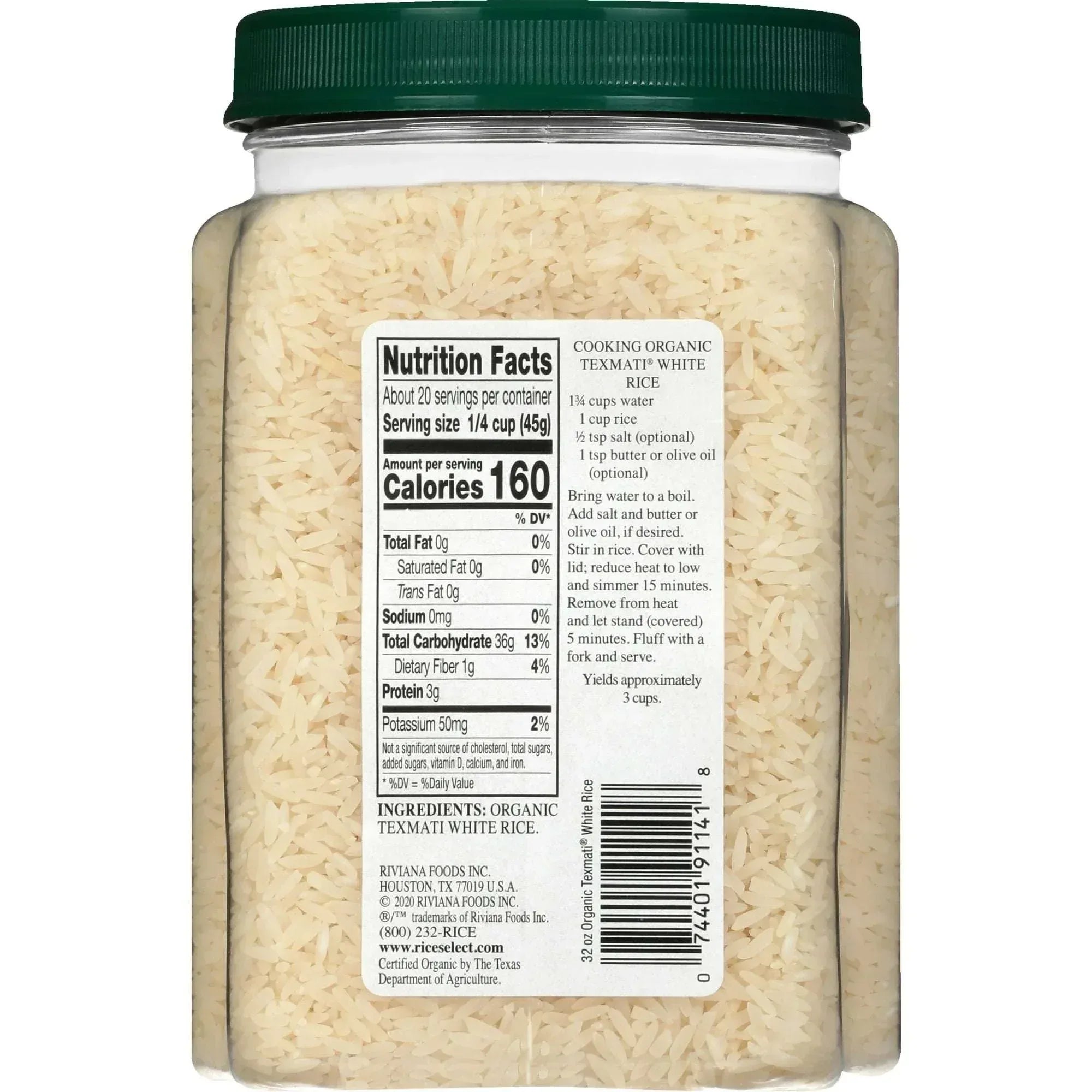 RiceSelect Organic Texmati White Rice, American-Style Basmati Rice, 2 lb Jar - USA MEGA SHOP
