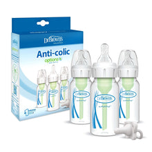 3-pack narrow anti-colic baby bottles with white nipples and bonus pacifier