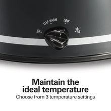 Black slow cooker base with temperature control dial and keep-warm indicator.