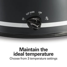 Black slow cooker base with temperature selector dial and lid control switch