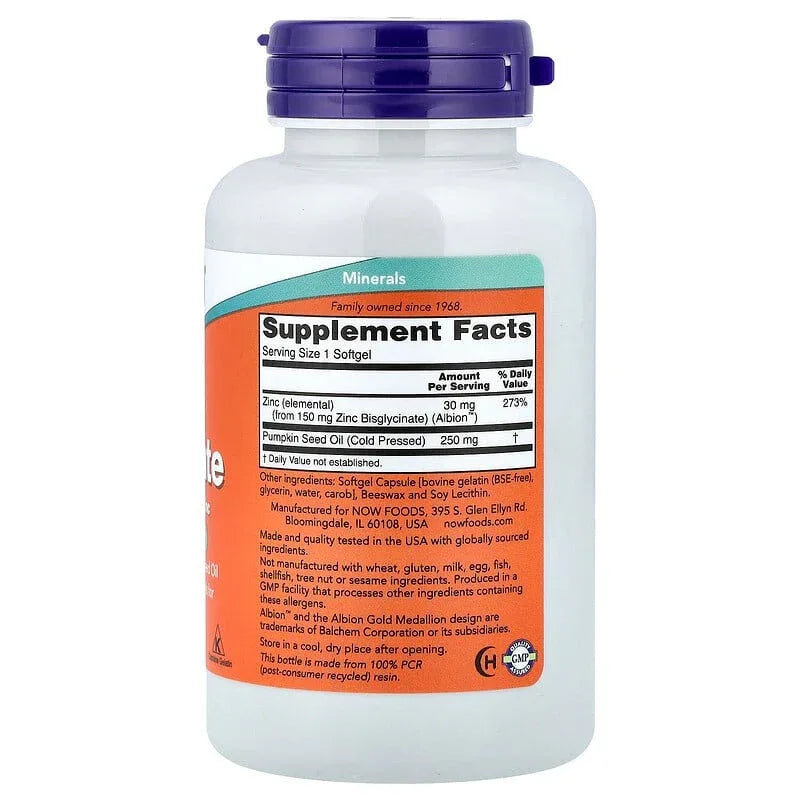 NOW Foods, Zinc Glycinate, 120 Softgels - USA MEGA SHOP