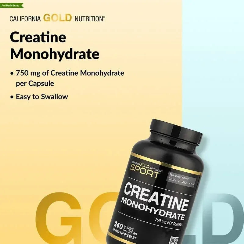 California Gold Nutrition, Sport, Creatine Monohydrate, 750 mg, 240 Veggie Capsules