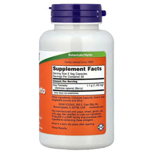 NOW Saw Palmetto Berries bottle back label with Supplement Facts on orange panel