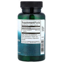 Swanson NAC bottle back, Supplement Facts panel and serving size 1 vegan capsule