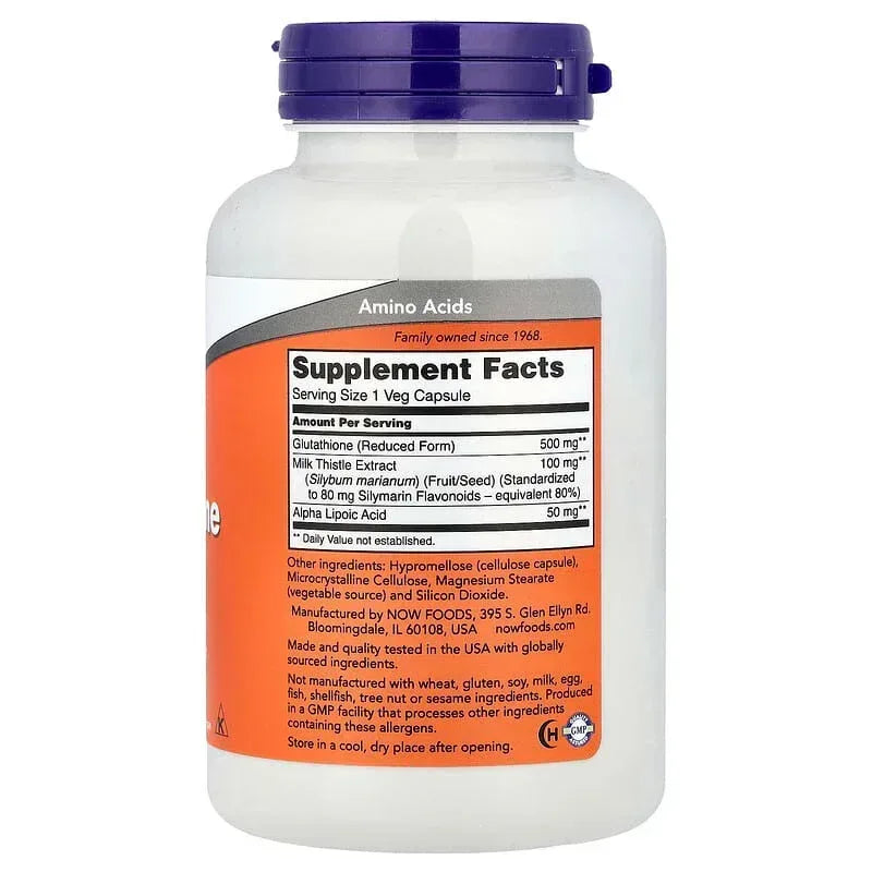 NOW Foods, Glutathione With Milk Thistle Extract & Alpha Lipoic Acid, 60 Veg Capsules