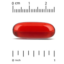 Red fish gelatin softgel capsule with measuring scale