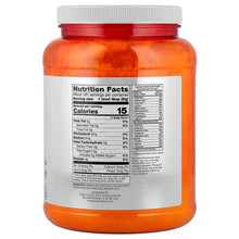Sprouted brown rice protein powder jar with white label and red-orange lid.