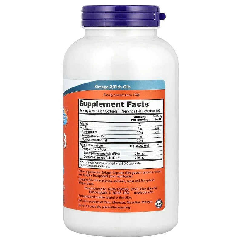 NOW Foods, Omega-3 Fish Oil, (1 g per Softgel) - USA MEGA SHOP