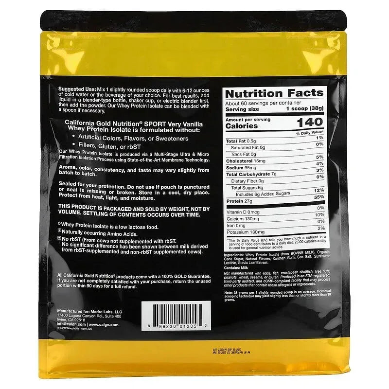 California Gold Nutrition, Sport, Whey Protein Isolate, Dark Chocolate , 2 lb (907 g)