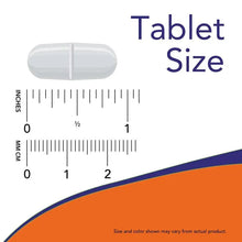 Tablet size diagram with capsule illustration and ruler scale in inches and cm