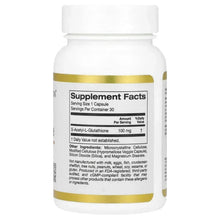California Gold Nutrition S-Acetyl L-Glutathione bottle, Supplement Facts label, 100 mg