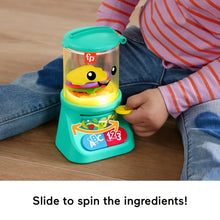 Teal Smoothie Maker toy with stacked colored pieces and yellow ingredient button