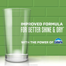Dishwasher detergent formula graphic with clear rinse and dry shine in glass