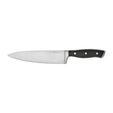 Chef knife with stainless blade and black handle with rivets