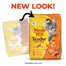 Meow Mix Tender Centers dry cat food bag front view with salmon and chicken