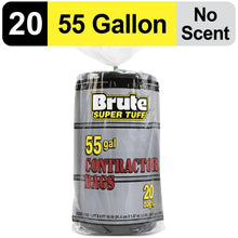 55-gallon black contractor trash bag, twist-tie top, 20-count roll package