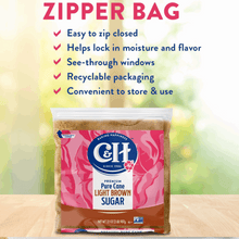 Resealable light brown sugar zipper bag with see-through window and storage benefits